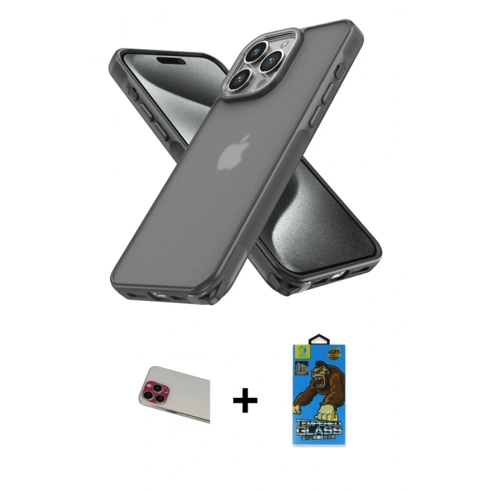 MARSİLYAN™- iPhone 13 Pro Max Kılıf Atlas Form - Siyah 18D Cam Ekran Koruyucu + Rainbow Kamera Lens Koruma Cam - KI