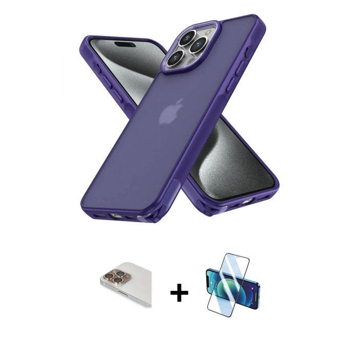 MARSİLYAN™- iPhone 13 Pro Max Kılıf Atlas Form - Siyah 3D Antistatik Cam Ekran Koruyucu + Pers Alüminyum Kamera Lens - GD