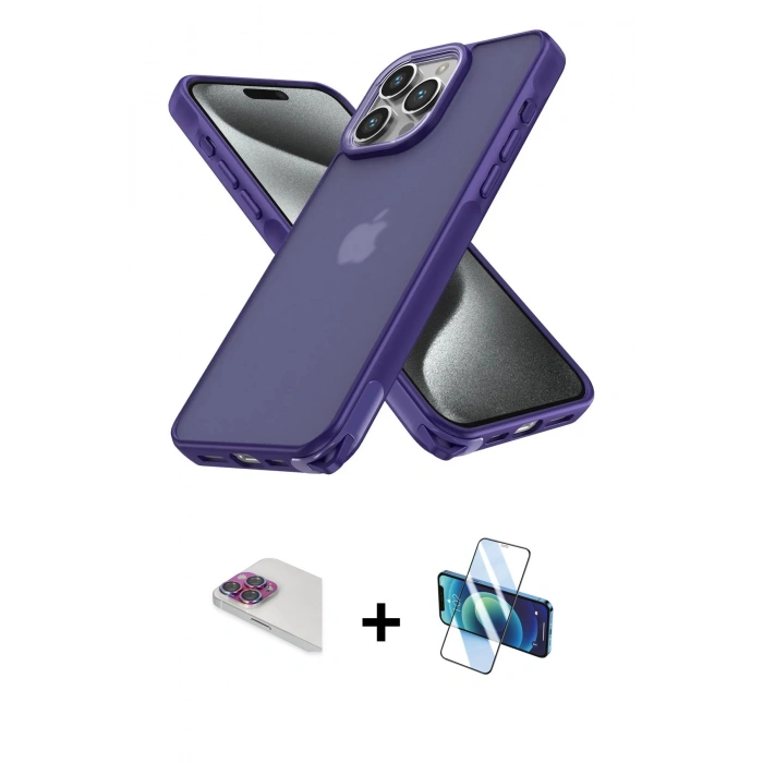 MARSİLYAN™- iPhone 13 Pro Max Kılıf Atlas Form - Siyah 3D Antistatik Cam Ekran Koruyucu + Pers Alüminyum Kamera Lens - GI