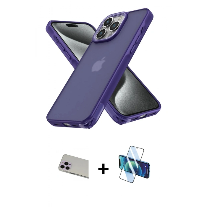 MARSİLYAN™- iPhone 13 Pro Max Kılıf Atlas Form - Siyah 3D Antistatik Cam Ekran Koruyucu + Rainbow Kamera Lens Koruma Cam - MR