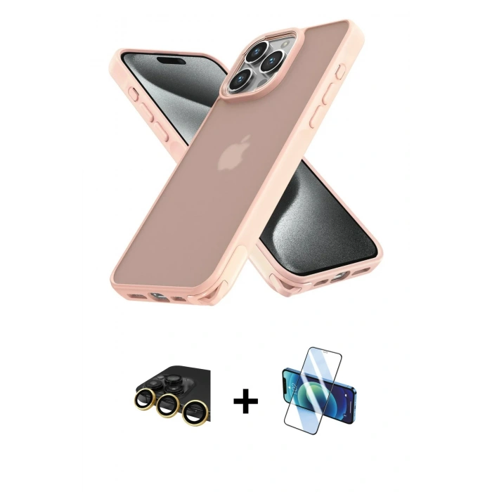 MARSİLYAN™- iPhone 13 Pro Max Kılıf Atlas Form - Siyah 3D Antistatik Cam Ekran Koruyucu + Raze Metal Kamera Lens - GD