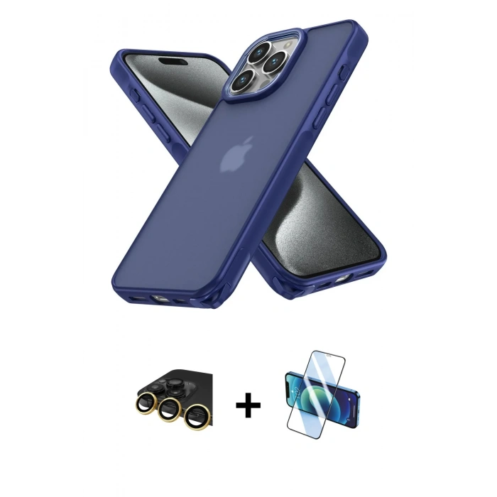 MARSİLYAN™- iPhone 13 Pro Max Kılıf Atlas Form - Siyah 3D Antistatik Cam Ekran Koruyucu + Raze Metal Kamera Lens - GD