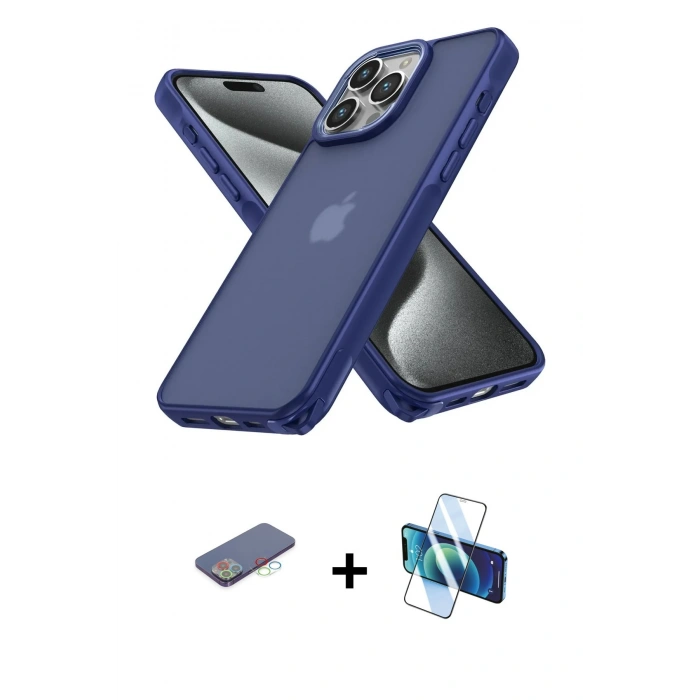 MARSİLYAN™- iPhone 13 Pro Max Kılıf Atlas Form - Siyah 3D Antistatik Cam Ekran Koruyucu + Renkli Kamera Lens Koruma Cam - MI