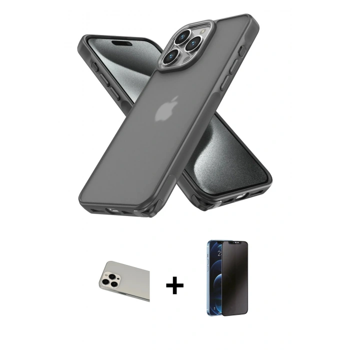 MARSİLYAN™- iPhone 13 Pro Max Kılıf Atlas Form - Siyah 3D Antistatik Hayalet Cam Ekran Koruyucu + Rainbow Kamera Lens Koruma Cam - BZ