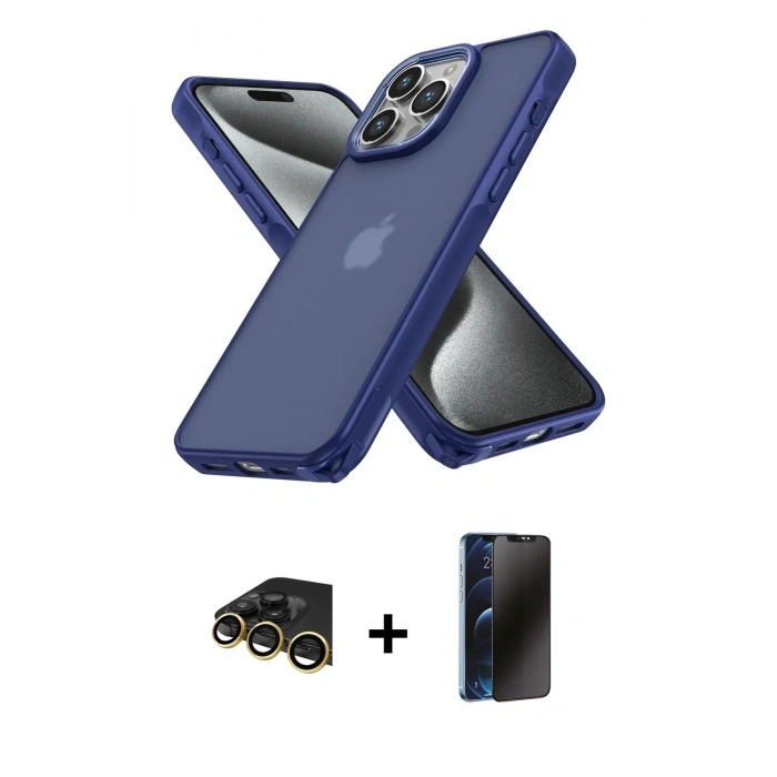 MARSİLYAN™- iPhone 13 Pro Max Kılıf Atlas Form - Siyah 3D Antistatik Hayalet Cam Ekran Koruyucu + Raze Metal Kamera Lens - GD