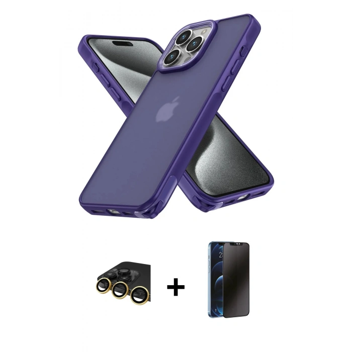 MARSİLYAN™- iPhone 13 Pro Max Kılıf Atlas Form - Siyah 3D Antistatik Hayalet Cam Ekran Koruyucu + Raze Metal Kamera Lens - GD