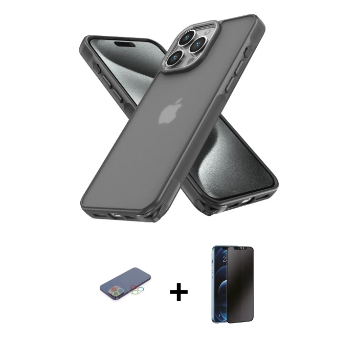 MARSİLYAN™- iPhone 13 Pro Max Kılıf Atlas Form - Siyah 3D Antistatik Hayalet Cam Ekran Koruyucu + Renkli Kamera Lens Koruma Cam - MI