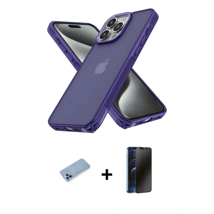 MARSİLYAN™- iPhone 13 Pro Max Kılıf Atlas Form - Siyah 3D Antistatik Hayalet Cam Ekran Koruyucu + Shine Kamera Lens Koruma Cam - MI