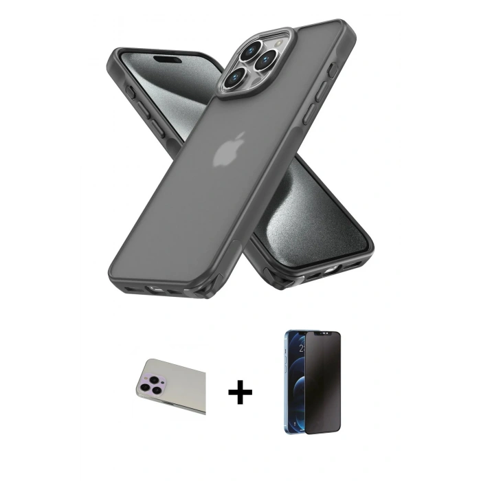 MARSİLYAN™- iPhone 13 Pro Max Kılıf Atlas Form - Siyah 3D Antistatik Hayalet Cam Ekran Koruyucu + Rainbow Kamera Lens Koruma Cam - MR