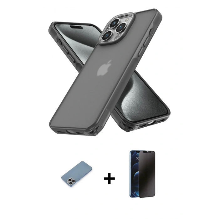MARSİLYAN™- iPhone 13 Pro Max Kılıf Atlas Form - Siyah 3D Antistatik Hayalet Cam Ekran Koruyucu + Shine Kamera Lens Koruma Cam - GI