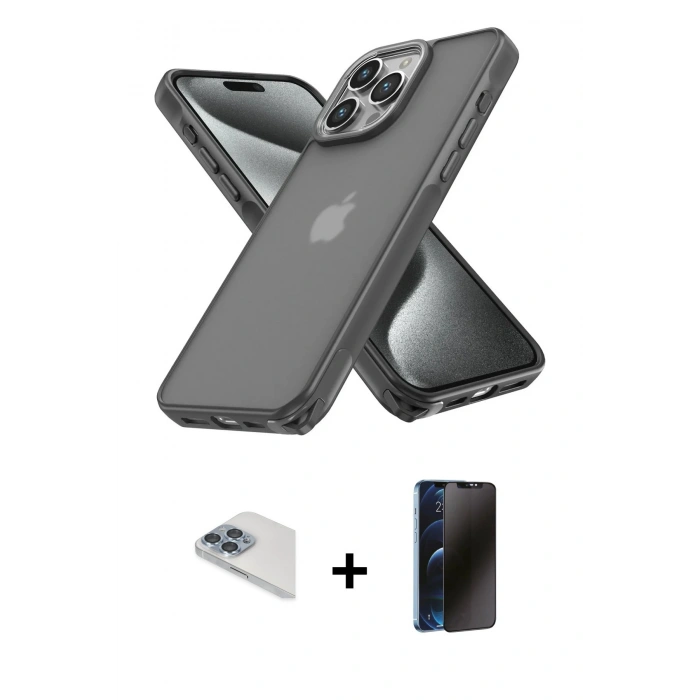 MARSİLYAN™- iPhone 13 Pro Max Kılıf Atlas Form - Siyah 3D Antistatik Hayalet Cam Ekran Koruyucu + Pers Alüminyum Kamera Lens - SABE