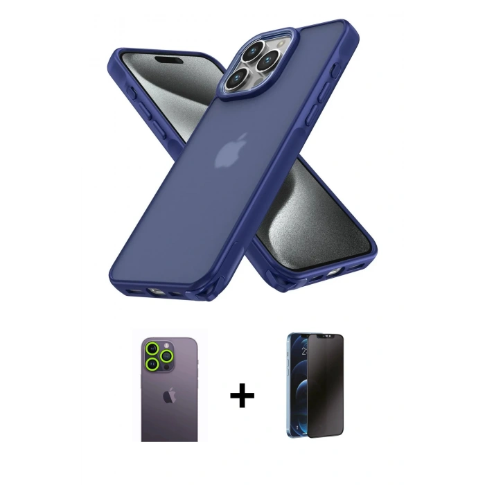 MARSİLYAN™- iPhone 13 Pro Max Kılıf Atlas Form - Siyah 3D Antistatik Hayalet Cam Ekran Koruyucu + Neon Fosforlu Kamera Lens - YL