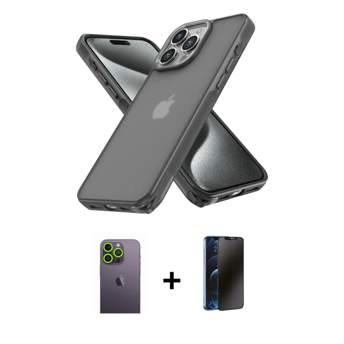 MARSİLYAN™- iPhone 13 Pro Max Kılıf Atlas Form - Siyah 3D Antistatik Hayalet Cam Ekran Koruyucu + Neon Fosforlu Kamera Lens - YL