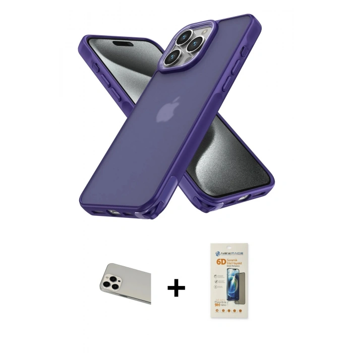 MARSİLYAN™- iPhone 13 Pro Max Kılıf Atlas Form - Siyah 6D Mat Seramik Hayalet Nano Ekran Koruyucu + Rainbow Kamera Lens Koruma Cam - BZ