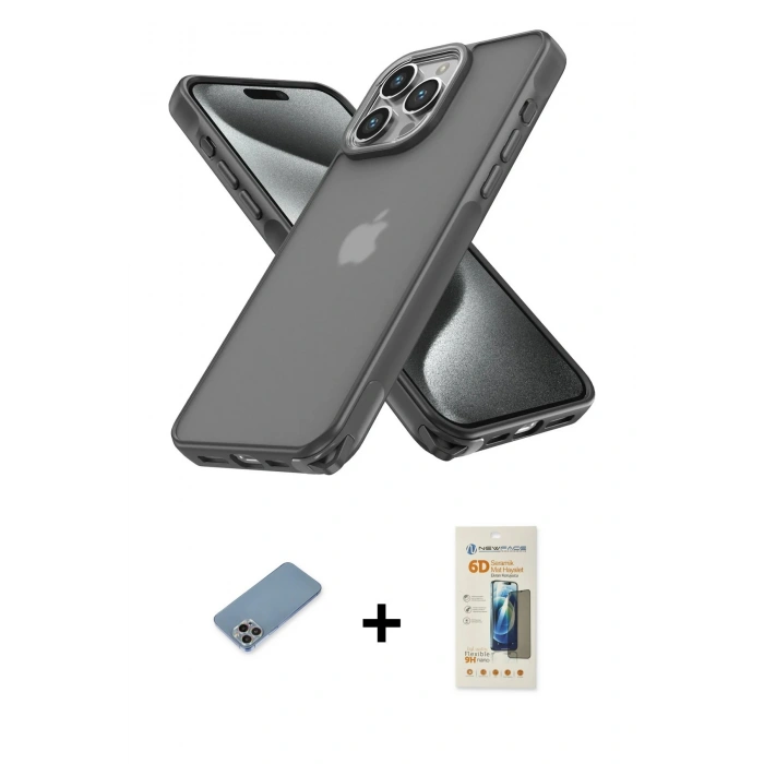 MARSİLYAN™- iPhone 13 Pro Max Kılıf Atlas Form - Siyah 6D Mat Seramik Hayalet Nano Ekran Koruyucu + Shine Kamera Lens Koruma Cam - GI