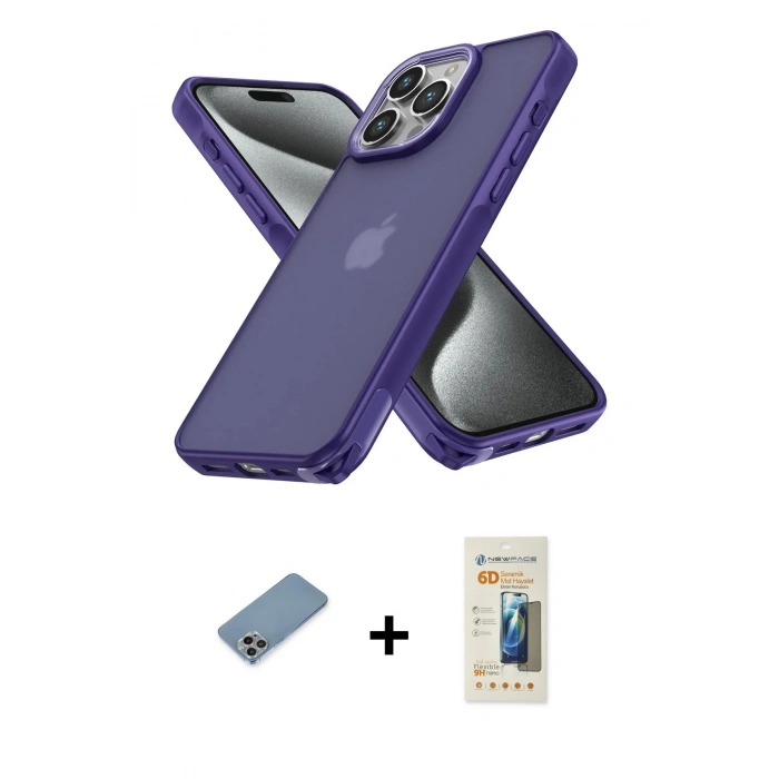MARSİLYAN™- iPhone 13 Pro Max Kılıf Atlas Form - Siyah 6D Mat Seramik Hayalet Nano Ekran Koruyucu + Shine Kamera Lens Koruma Cam - GI