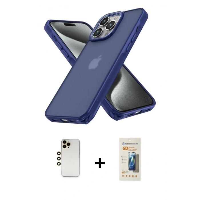 MARSİLYAN™- iPhone 13 Pro Max Kılıf Atlas Form - Siyah 6D Mat Seramik Hayalet Nano Ekran Koruyucu + Shine Kamera Lens - GD