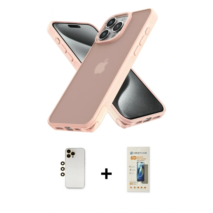 MARSİLYAN™- iPhone 13 Pro Max Kılıf Atlas Form - Siyah 6D Mat Seramik Hayalet Nano Ekran Koruyucu + Shine Kamera Lens - GD