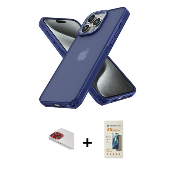 MARSİLYAN™- iPhone 13 Pro Max Kılıf Atlas Form - Siyah 6D Mat Seramik Hayalet Nano Ekran Koruyucu + Pers Alüminyum Kamera Lens - KI