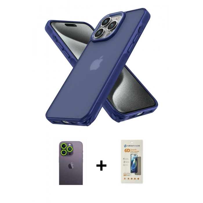 MARSİLYAN™- iPhone 13 Pro Max Kılıf Atlas Form - Siyah 6D Mat Seramik Hayalet Nano Ekran Koruyucu + Neon Fosforlu Kamera Lens - YL