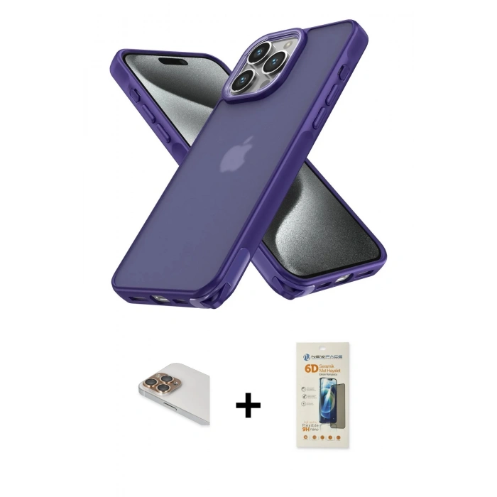 MARSİLYAN™- iPhone 13 Pro Max Kılıf Atlas Form - Siyah 6D Mat Seramik Hayalet Nano Ekran Koruyucu + Pers Alüminyum Kamera Lens - GD