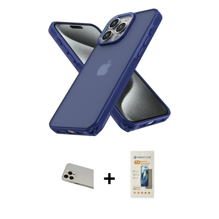 MARSİLYAN™- iPhone 13 Pro Max Kılıf Atlas Form - Siyah 6D Mat Seramik Hayalet Nano Ekran Koruyucu + Rainbow Kamera Lens Koruma Cam - REGD