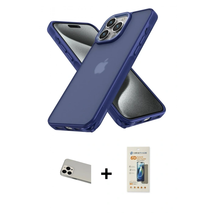 MARSİLYAN™- iPhone 13 Pro Max Kılıf Atlas Form - Siyah 6D Mat Seramik Hayalet Nano Ekran Koruyucu + Rainbow Kamera Lens Koruma Cam - BZ