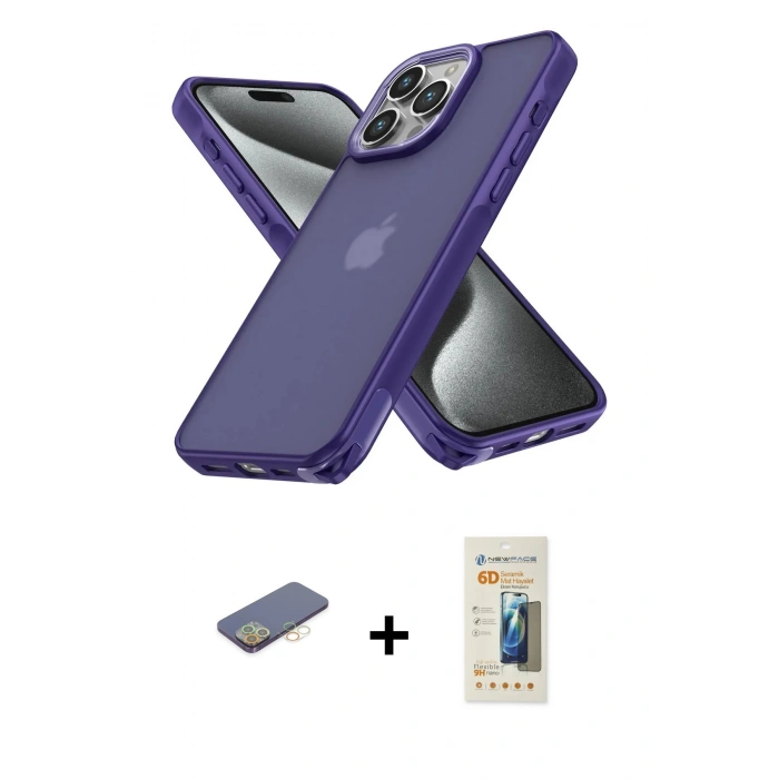 MARSİLYAN™- iPhone 13 Pro Max Kılıf Atlas Form - Siyah 6D Mat Seramik Hayalet Nano Ekran Koruyucu + Sarı Renkli Kamera Lens Koruma Cam