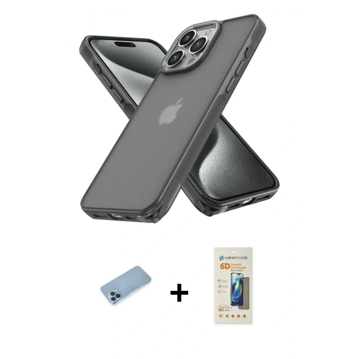 MARSİLYAN™- iPhone 13 Pro Max Kılıf Atlas Form - Siyah 6D Mat Seramik Hayalet Nano Ekran Koruyucu + Shine Kamera Lens Koruma Cam - MI
