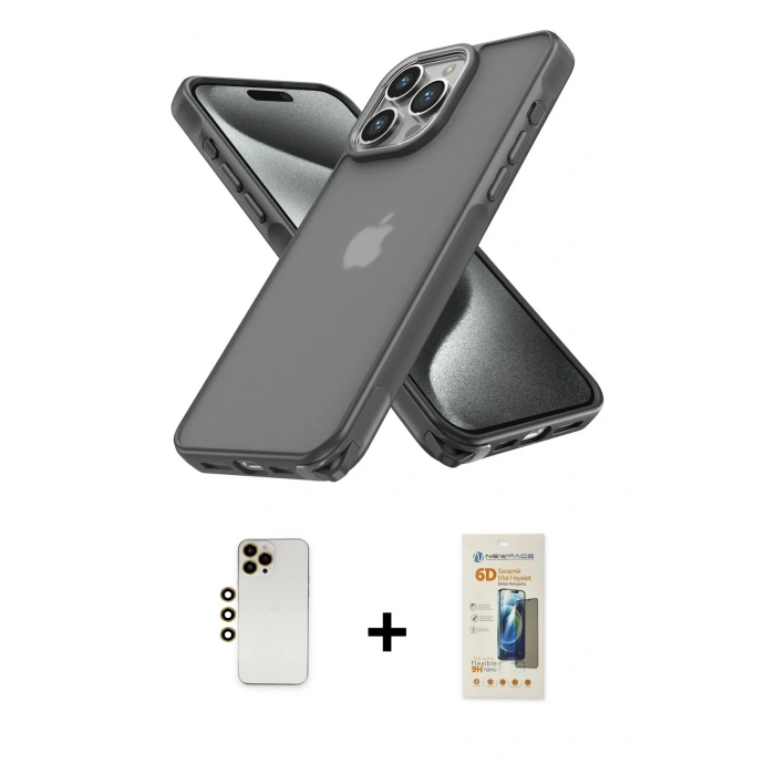 MARSİLYAN™- iPhone 13 Pro Max Kılıf Atlas Form - Siyah 6D Mat Seramik Hayalet Nano Ekran Koruyucu + Shine Kamera Lens - GD