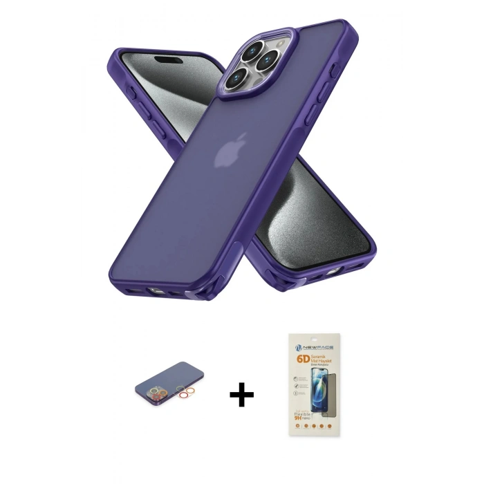 MARSİLYAN™- iPhone 13 Pro Max Kılıf Atlas Form - Siyah 6D Mat Seramik Hayalet Nano Ekran Koruyucu + Renkli Kamera Lens Koruma Cam - TU