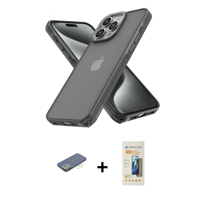 MARSİLYAN™- iPhone 13 Pro Max Kılıf Atlas Form - Siyah 6D Mat Seramik Hayalet Nano Ekran Koruyucu + Yeşil Renkli Kamera Lens Koruma Cam