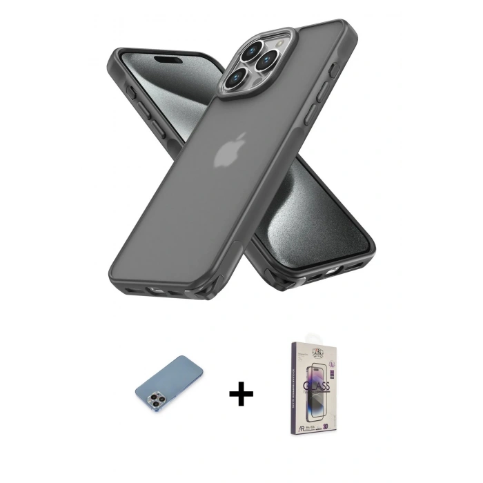 MARSİLYAN™- iPhone 13 Pro Max Kılıf Atlas Form - Siyah Bilvis 3D Cam Ekran Koruyucu + Shine Kamera Lens Koruma Cam - GI