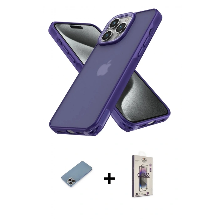 MARSİLYAN™- iPhone 13 Pro Max Kılıf Atlas Form - Siyah Bilvis 3D Cam Ekran Koruyucu + Shine Kamera Lens Koruma Cam - GI