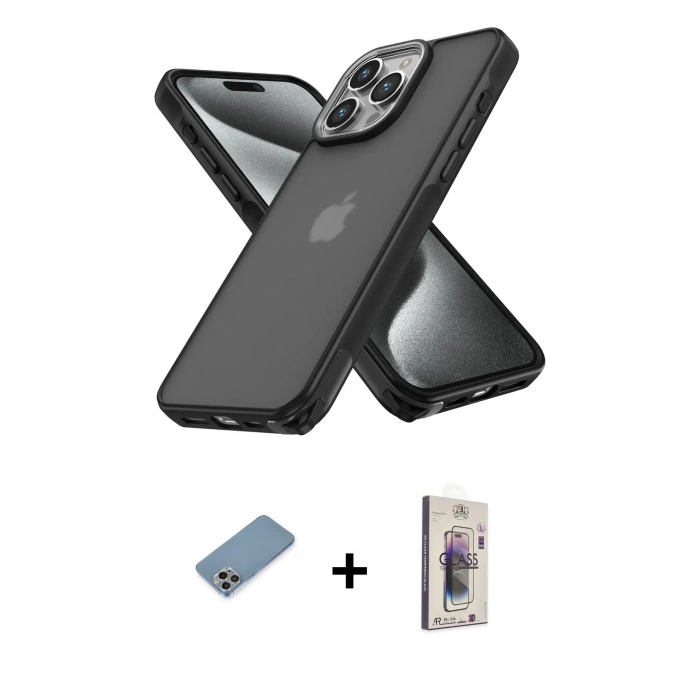 MARSİLYAN™- iPhone 13 Pro Max Kılıf Atlas Form - Siyah Bilvis 3D Cam Ekran Koruyucu + Shine Kamera Lens Koruma Cam - GI