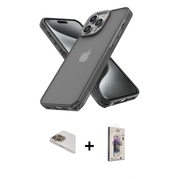 MARSİLYAN™- iPhone 13 Pro Max Kılıf Atlas Form - Siyah Bilvis 3D Cam Ekran Koruyucu + Pers Alüminyum Kamera Lens - GD