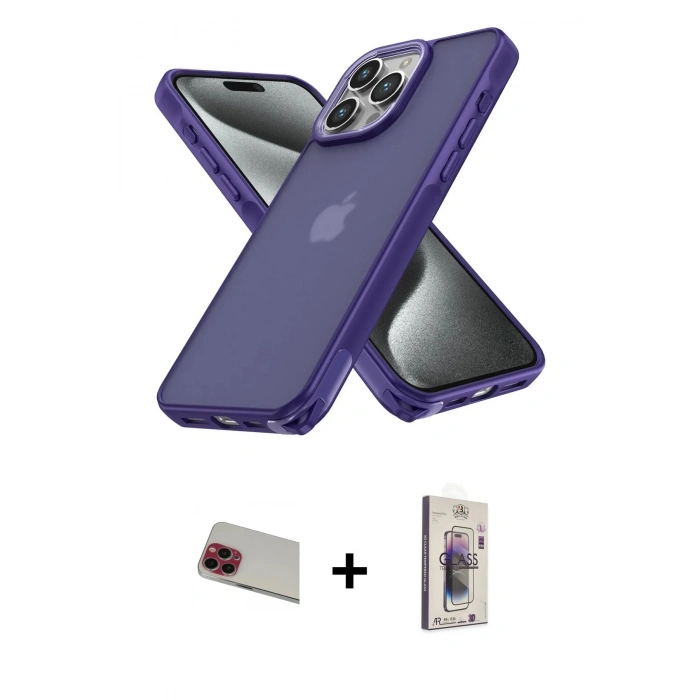MARSİLYAN™- iPhone 13 Pro Max Kılıf Atlas Form - Siyah Bilvis 3D Cam Ekran Koruyucu + Rainbow Kamera Lens Koruma Cam - KI