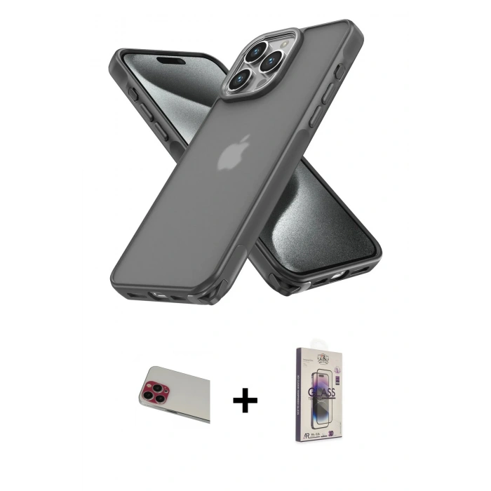 MARSİLYAN™- iPhone 13 Pro Max Kılıf Atlas Form - Siyah Bilvis 3D Cam Ekran Koruyucu + Rainbow Kamera Lens Koruma Cam - KI