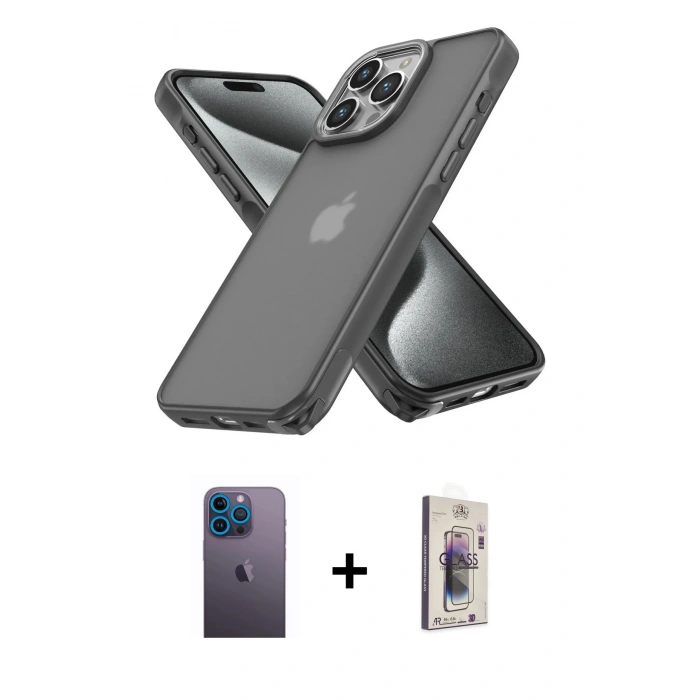 MARSİLYAN™- iPhone 13 Pro Max Kılıf Atlas Form - Siyah Bilvis 3D Cam Ekran Koruyucu + Neon Fosforlu Kamera Lens - MI