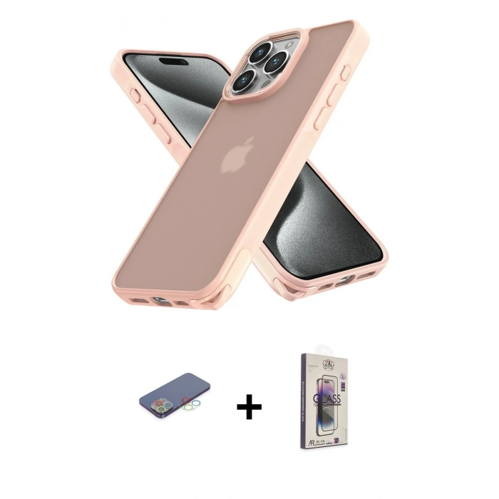 MARSİLYAN™- iPhone 13 Pro Max Kılıf Atlas Form - Siyah Bilvis 3D Cam Ekran Koruyucu + Renkli Kamera Lens Koruma Cam - MI