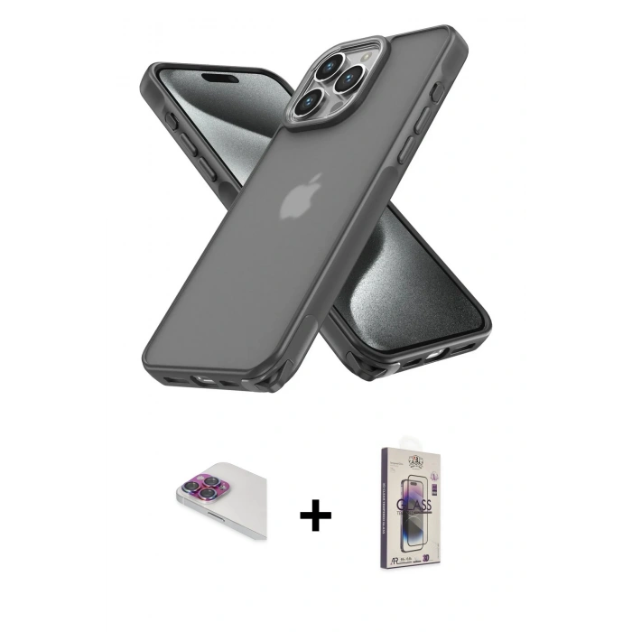 MARSİLYAN™- iPhone 13 Pro Max Kılıf Atlas Form - Siyah Bilvis 3D Cam Ekran Koruyucu + Pers Alüminyum Kamera Lens - GI