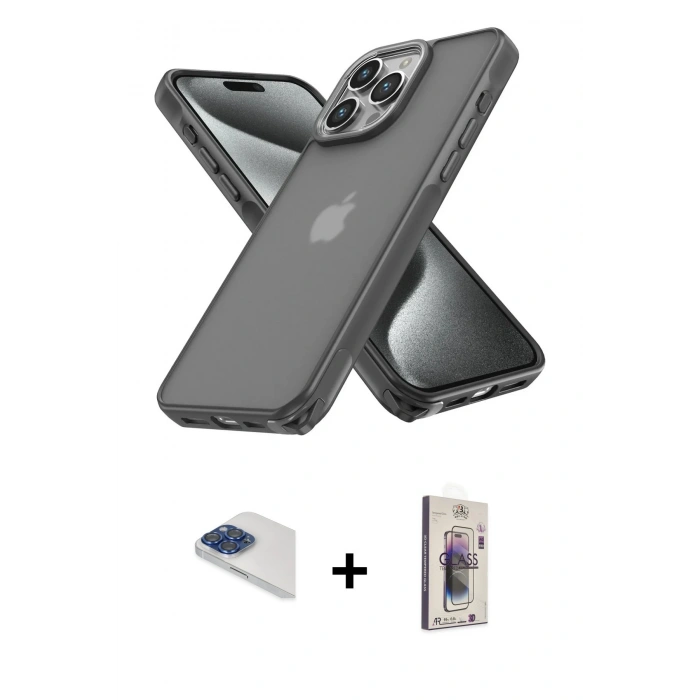 MARSİLYAN™- iPhone 13 Pro Max Kılıf Atlas Form - Siyah Bilvis 3D Cam Ekran Koruyucu + Pers Alüminyum Kamera Lens - LT