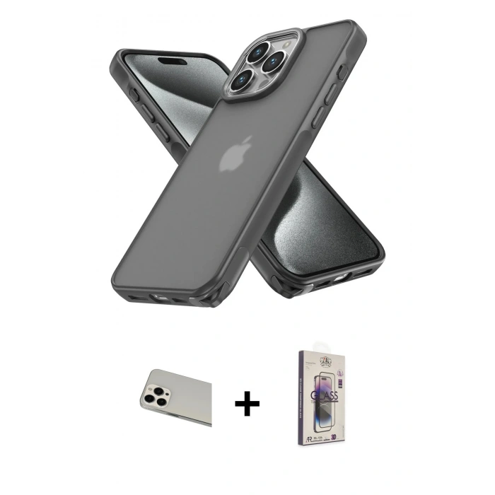 MARSİLYAN™- iPhone 13 Pro Max Kılıf Atlas Form - Siyah Bilvis 3D Cam Ekran Koruyucu + Rainbow Kamera Lens Koruma Cam - BZ