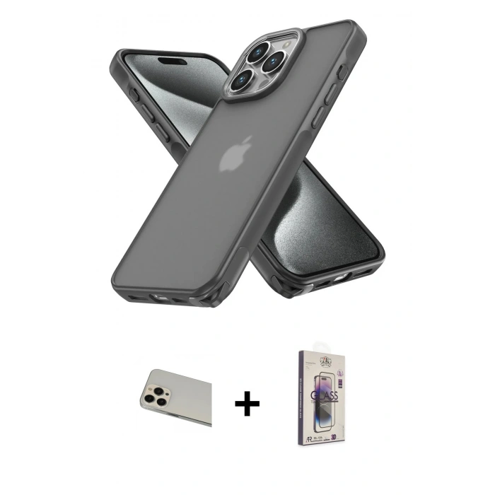 MARSİLYAN™- iPhone 13 Pro Max Kılıf Atlas Form - Siyah Bilvis 3D Cam Ekran Koruyucu + Rainbow Kamera Lens Koruma Cam - REGD