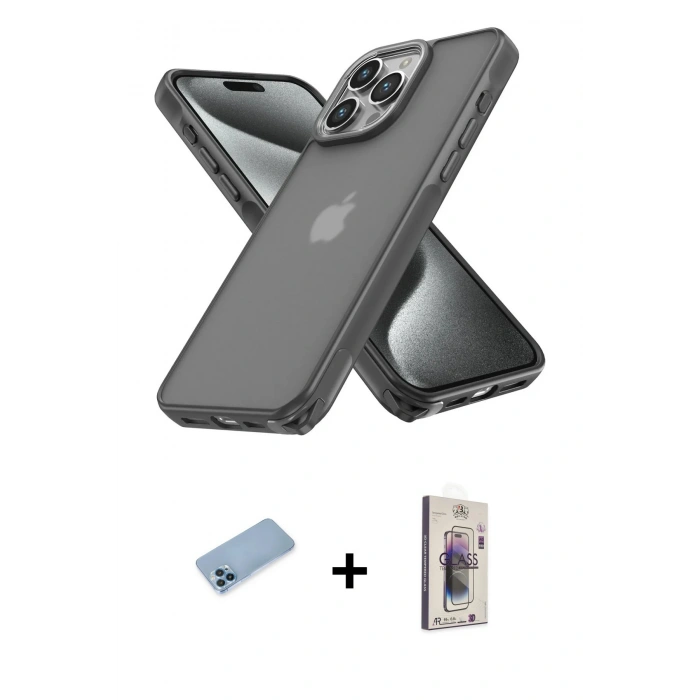 MARSİLYAN™- iPhone 13 Pro Max Kılıf Atlas Form - Siyah Bilvis 3D Cam Ekran Koruyucu + Shine Kamera Lens Koruma Cam - MI