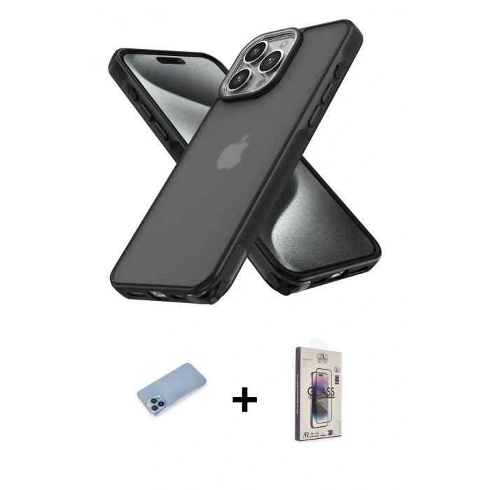 MARSİLYAN™- iPhone 13 Pro Max Kılıf Atlas Form - Siyah Bilvis 3D Cam Ekran Koruyucu + Shine Kamera Lens Koruma Cam - MI