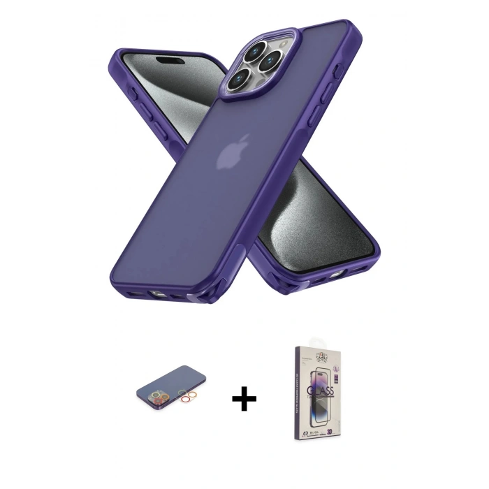 MARSİLYAN™- iPhone 13 Pro Max Kılıf Atlas Form - Siyah Bilvis 3D Cam Ekran Koruyucu + Renkli Kamera Lens Koruma Cam - TU