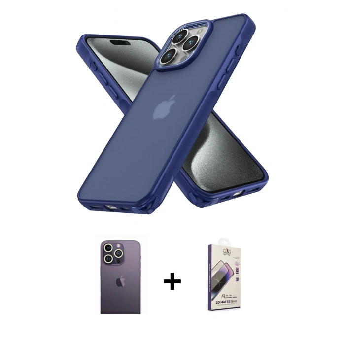 MARSİLYAN™- iPhone 13 Pro Max Kılıf Atlas Form - Siyah Bilvis 3D Mat Cam Ekran Koruyucu + Neon Fosforlu Kamera Lens - BZ