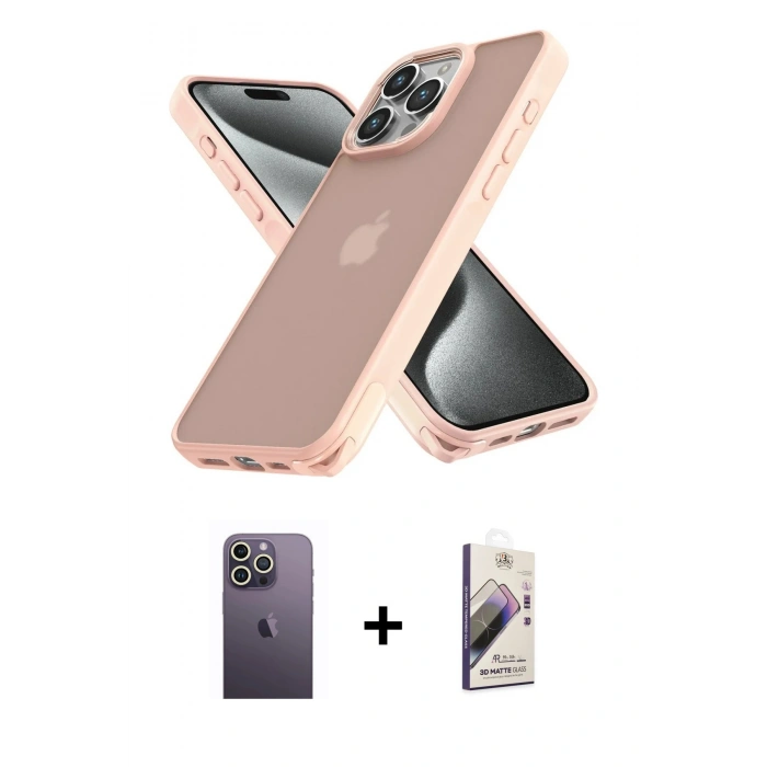 MARSİLYAN™- iPhone 13 Pro Max Kılıf Atlas Form - Siyah Bilvis 3D Mat Cam Ekran Koruyucu + Neon Fosforlu Kamera Lens - BZ