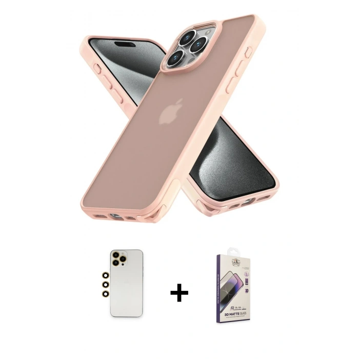 MARSİLYAN™- iPhone 13 Pro Max Kılıf Atlas Form - Siyah Bilvis 3D Mat Cam Ekran Koruyucu + Shine Kamera Lens - GD